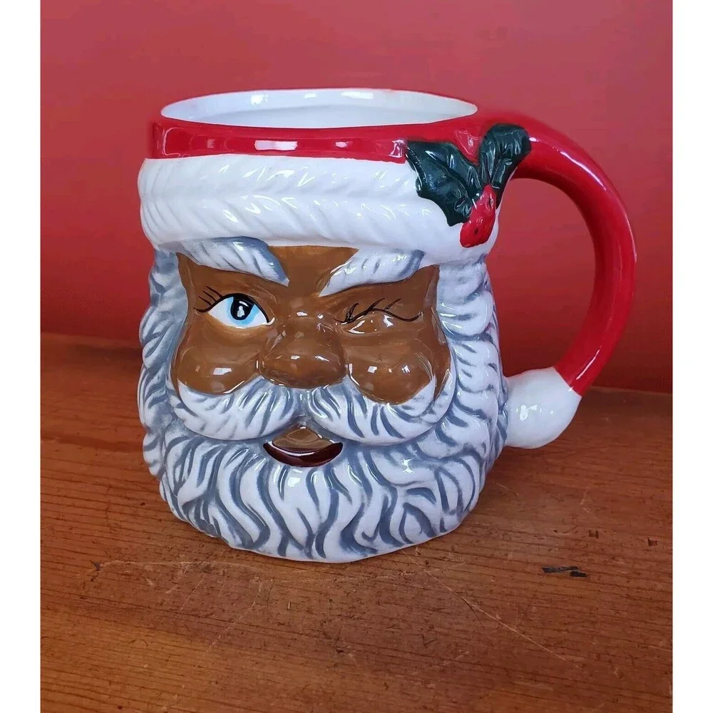 African American Santa Claus Mug Cup Stein Christmas Coffee Holiday Saint Nick